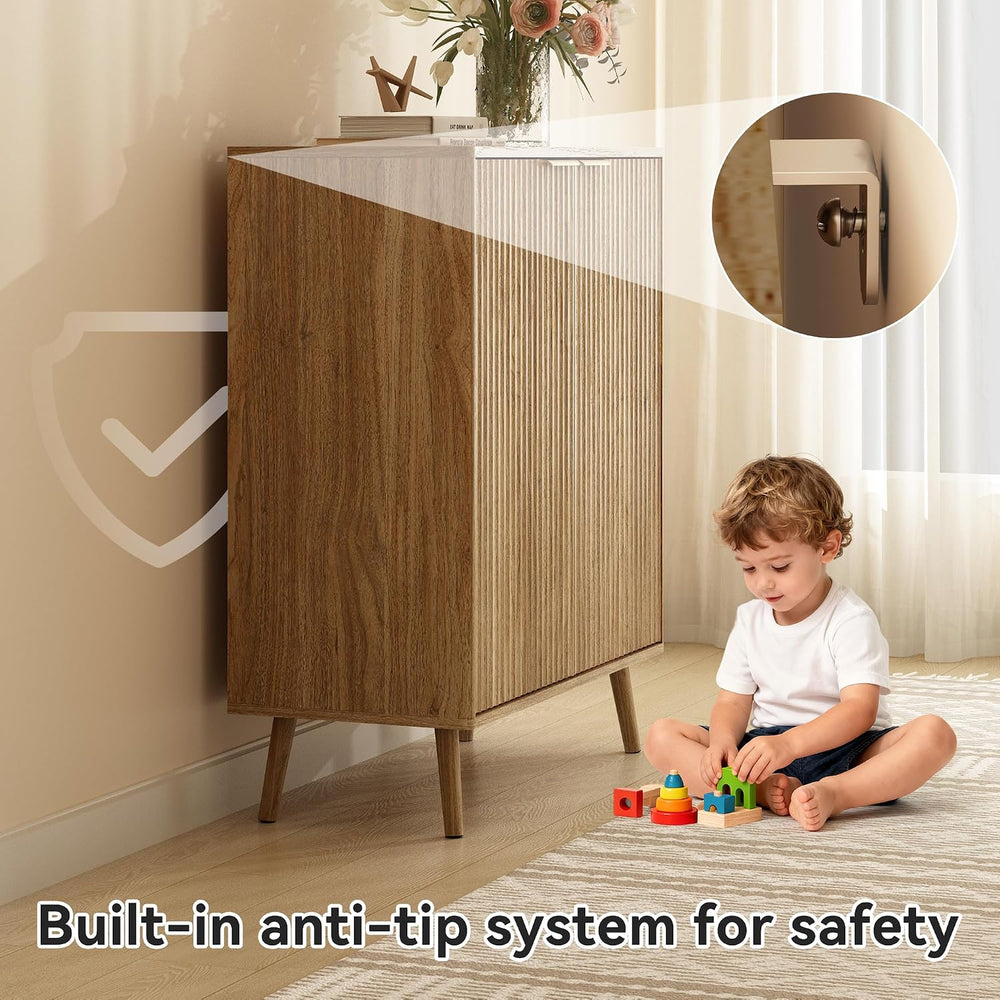 5-Tier Shoe Storage Cabinet with Adjustable Shelves, Natural Oak丨Fluted Shoe ...