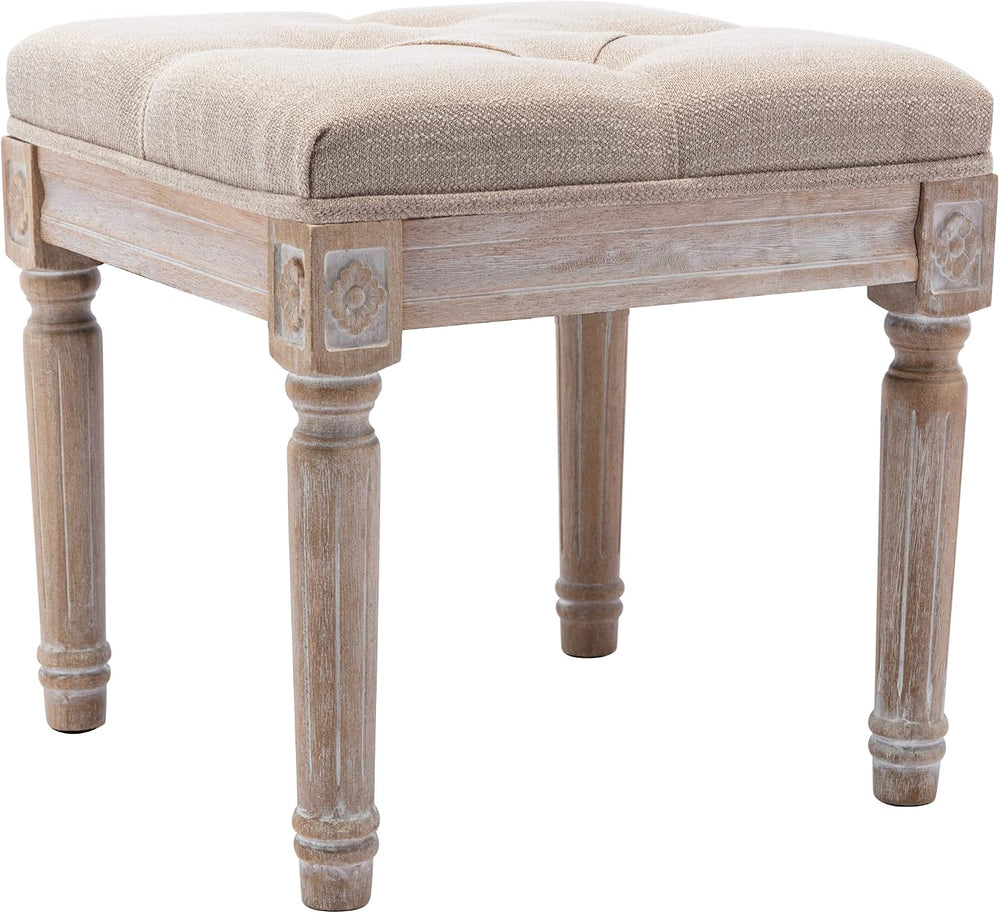 chairus Square Foot Stool with Button Tufted Seat, Small Fabric Upholstered S...