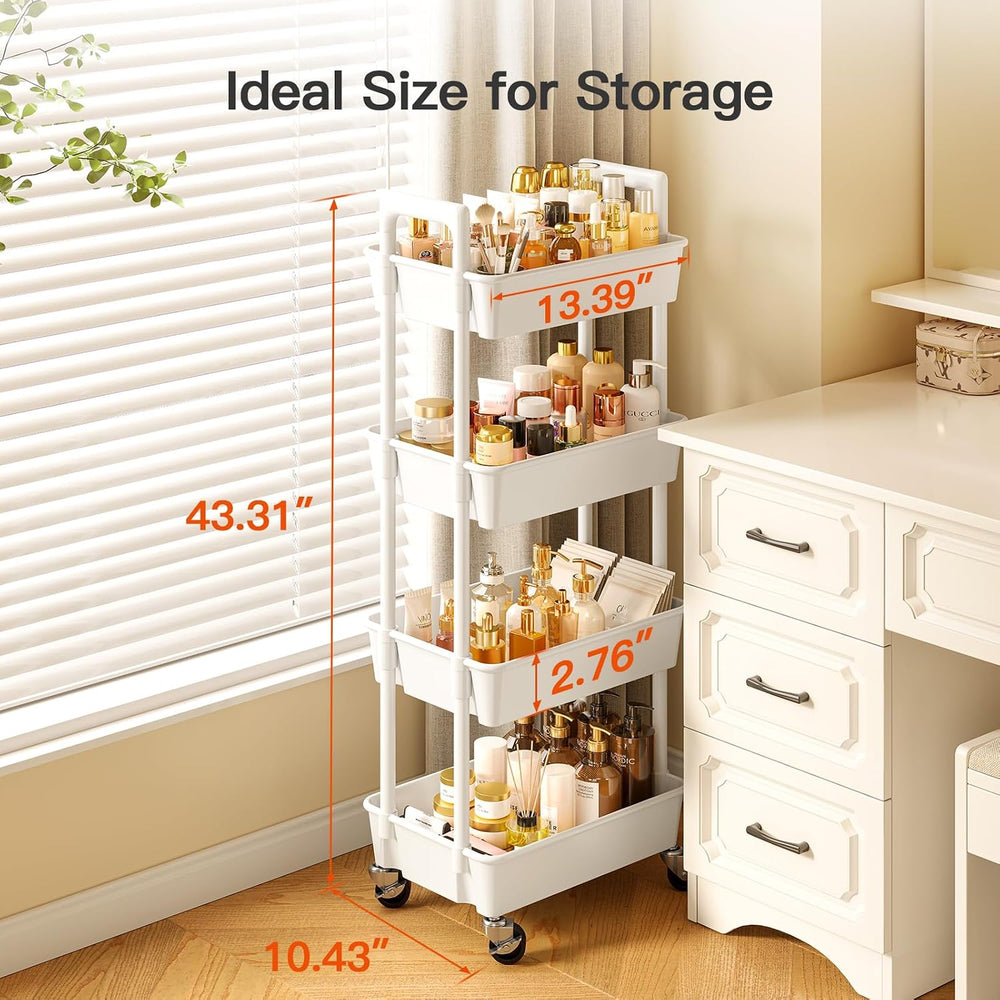 Pipishell 4 Tier Rolling Cart with Handle & Wheels for Storage, White