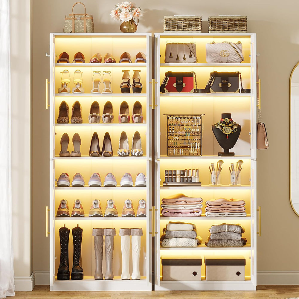 Tribesigns Tall Shoe Storage Cabinet with Acrylic Doors and LED Lights, 8-Tie...