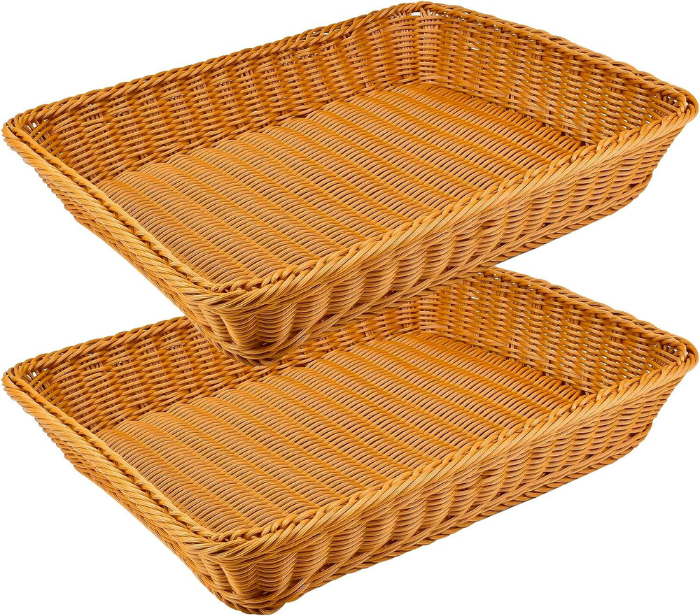 2 Pack Wicker Bread Baskets, 17.7 Inch Rectangular Serving Trays