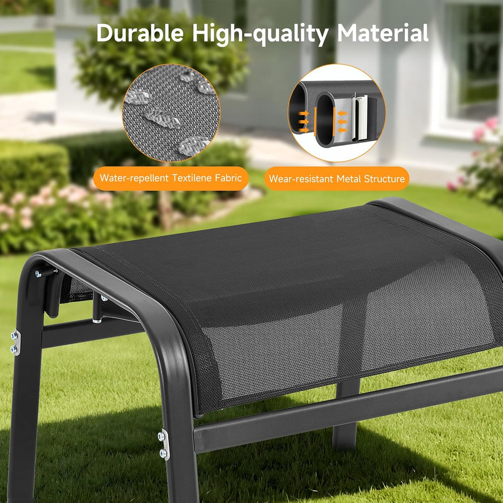 ONBRILL Outdoor Ottoman Set of 2, Oversized Outdoor Foot Rest, Black