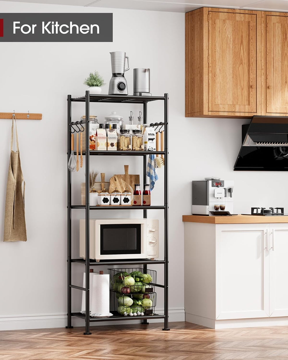 Sakugi 5-Tier Storage Rack Organizer with Hooks, Heavy Duty Metal Garage Rack...