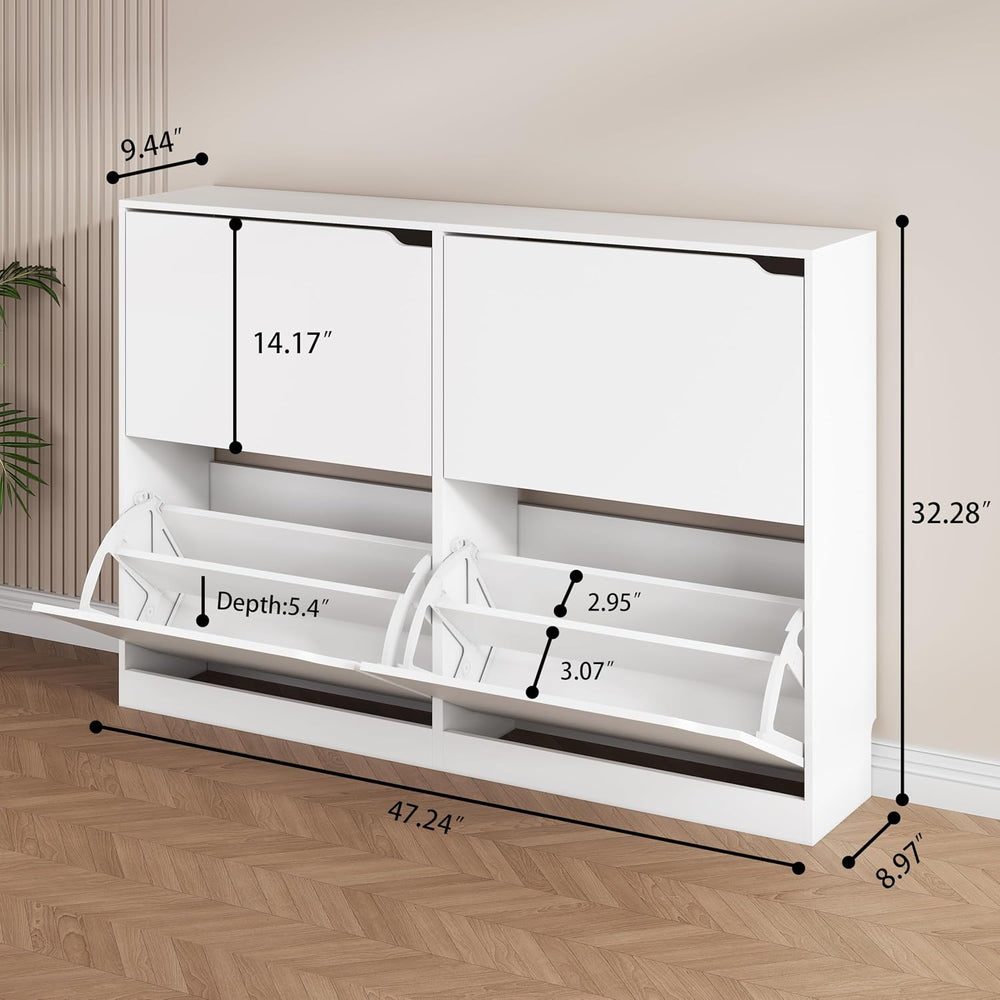 Shoe Storage Cabinet, Wood Shoe Organizer for Entryway with 3 Flip Drawers, F...