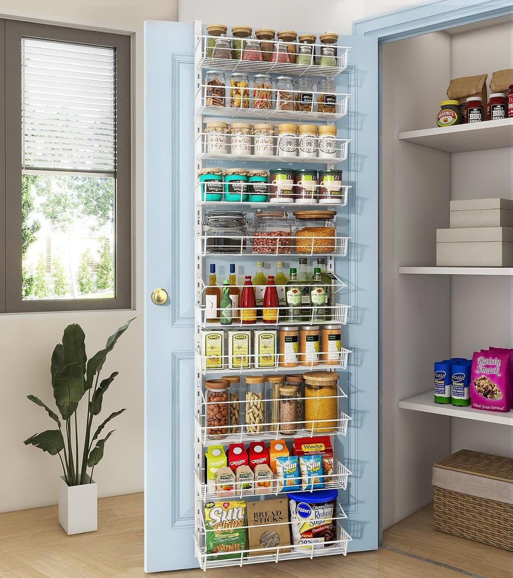 Mefirt White 10-Tier Over The Door Pantry Organizer, 2 in 1 Spice Rack
