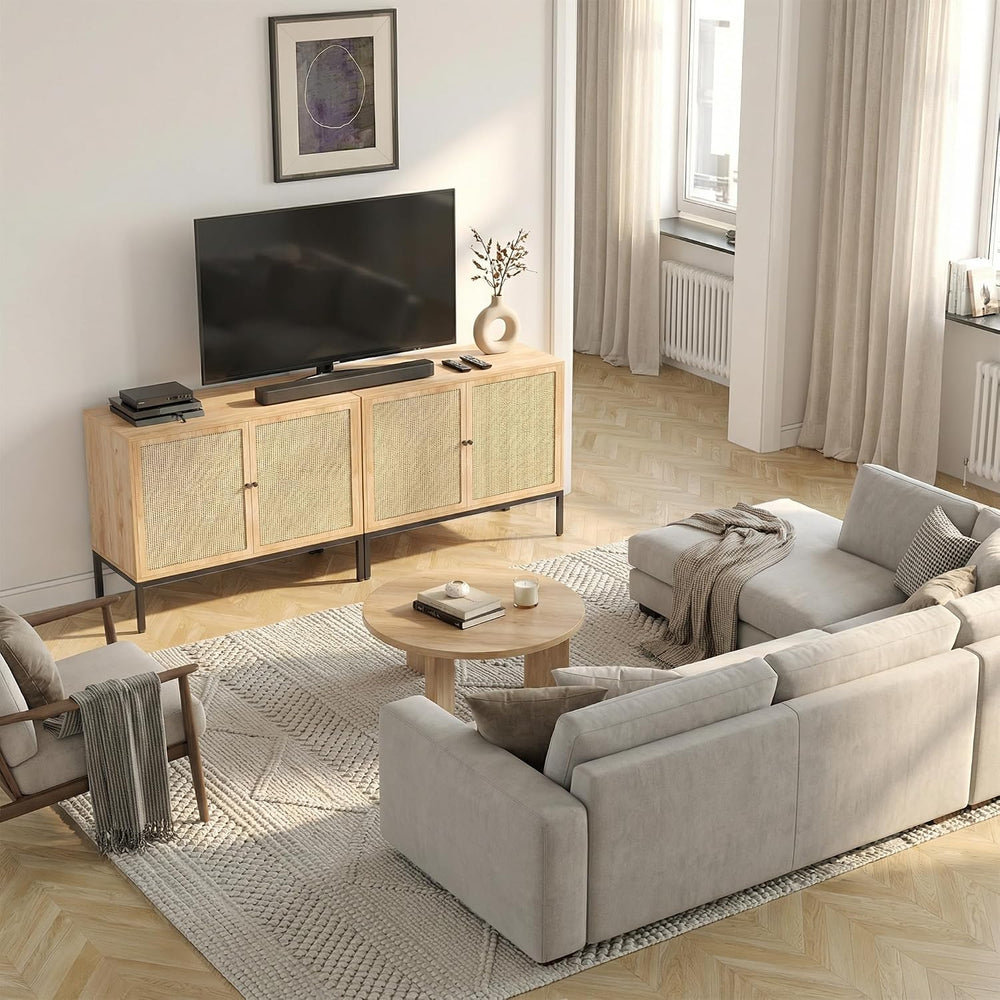 Yechen Set of 2 63" Sideboard Cabinet with Natural Rattan Doors, Buffet ...