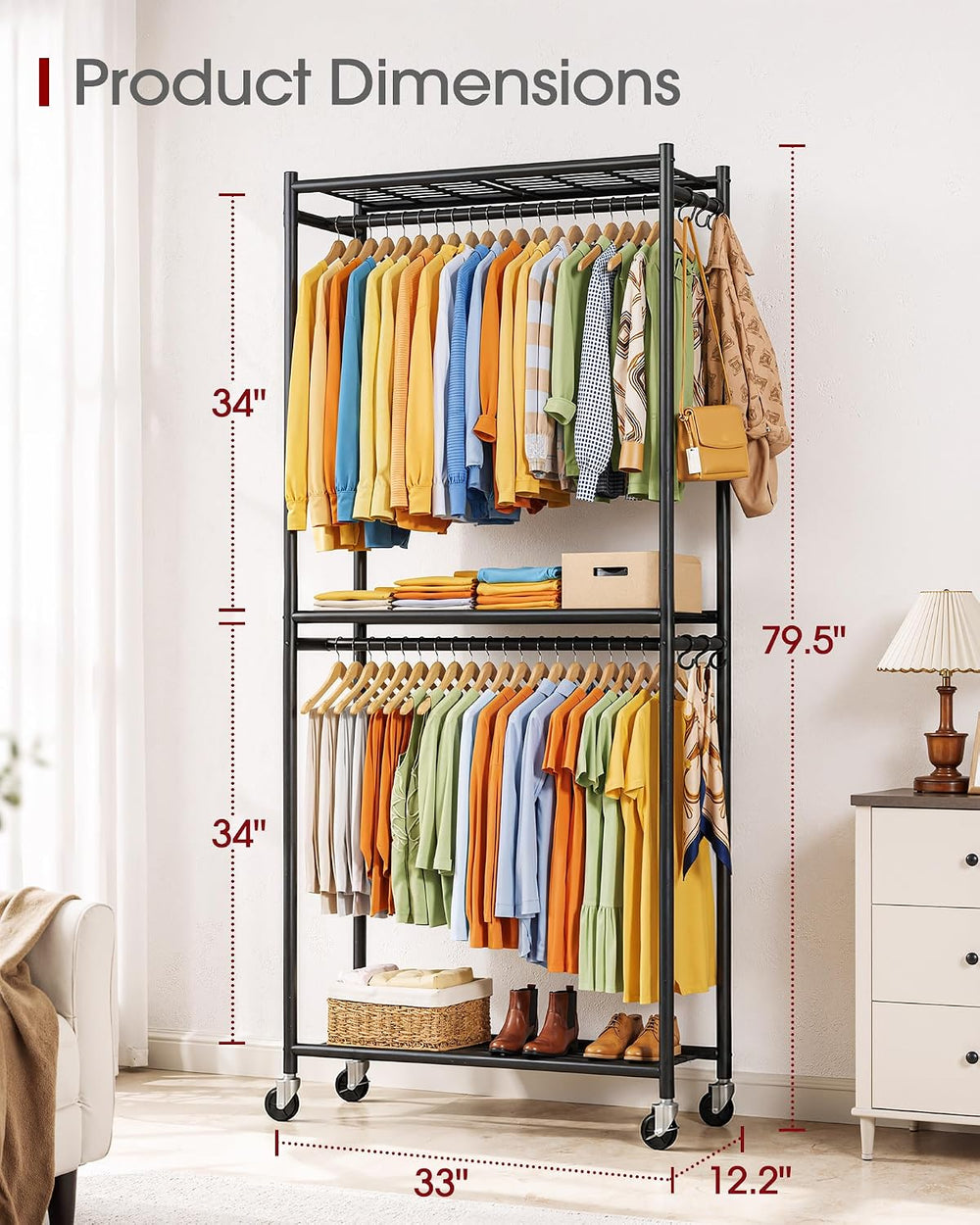 Sakugi Clothes Rack - 33.0" x 12.2" x 79.5" Clothing Rack with...