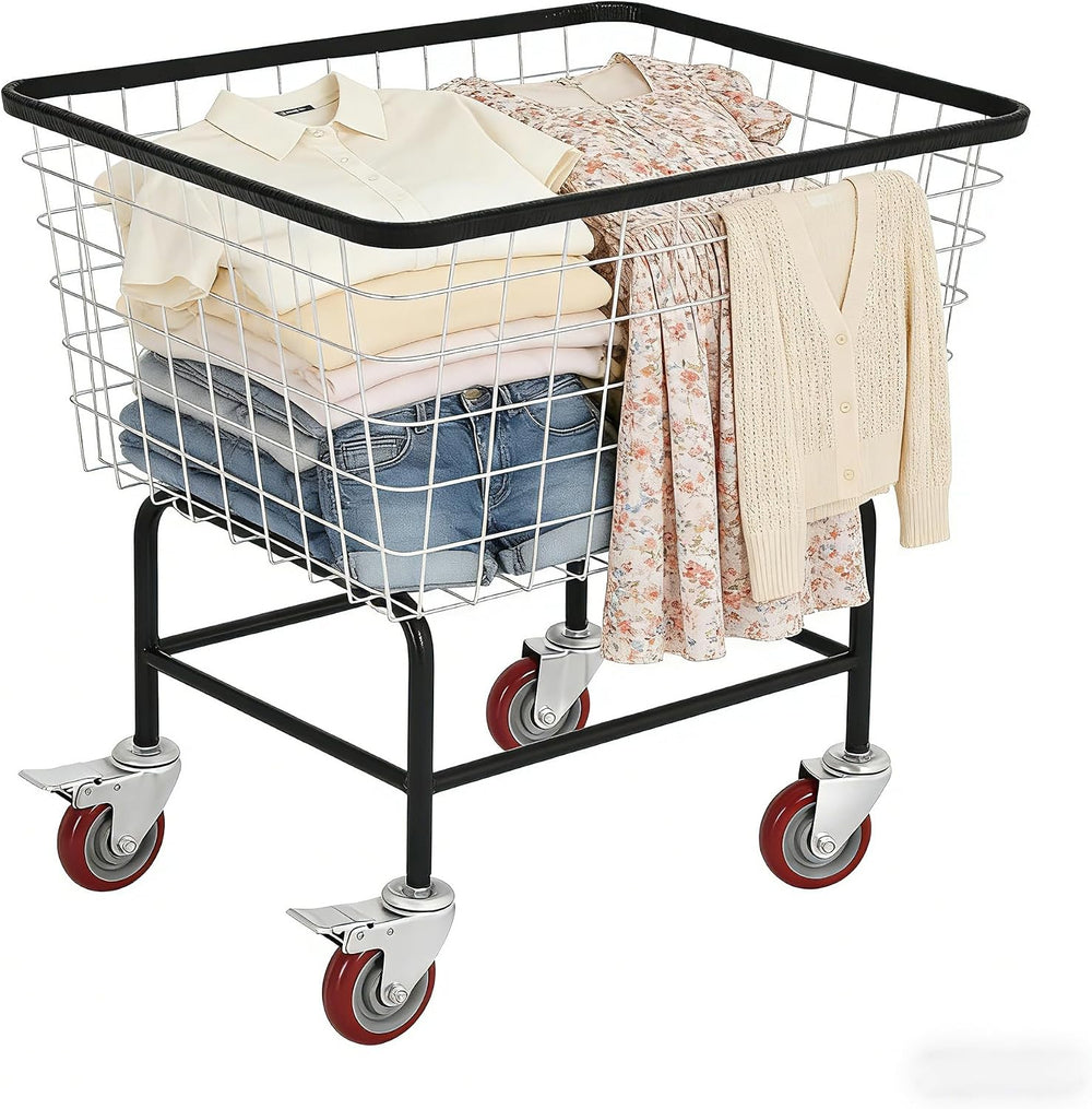 Large Rolling Laundry Cart with Wheels, Holds 2 Washer Loads, Steel