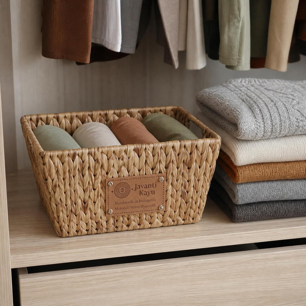 Wicker Storage Baskets with Handles, 2 Pack, 12" x 7" x 6" | T...