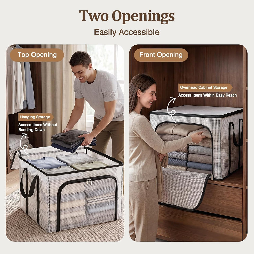 Clear Clothes Storage Bins with Metal Frame, Foldable Storage Boxes，3 Pack