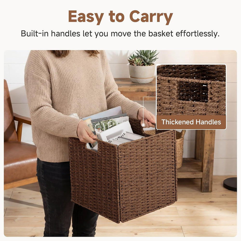 StorageWorks 13 inch Cube Storage Bins, Wicker Baskets for Storage, Brown