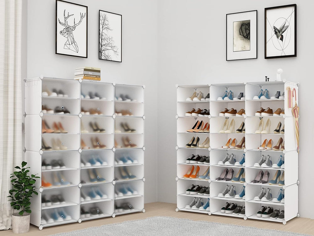 Shoe Rack Organizer, 48 Pair Shoe Storage Cabinet with Door Expandable Plasti...