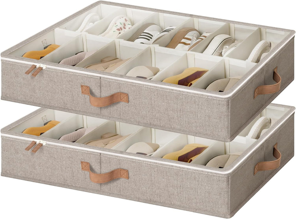 StorageWorks 2-Pack 24-Pair Under bed Shoe Storage Organizer, Taupe