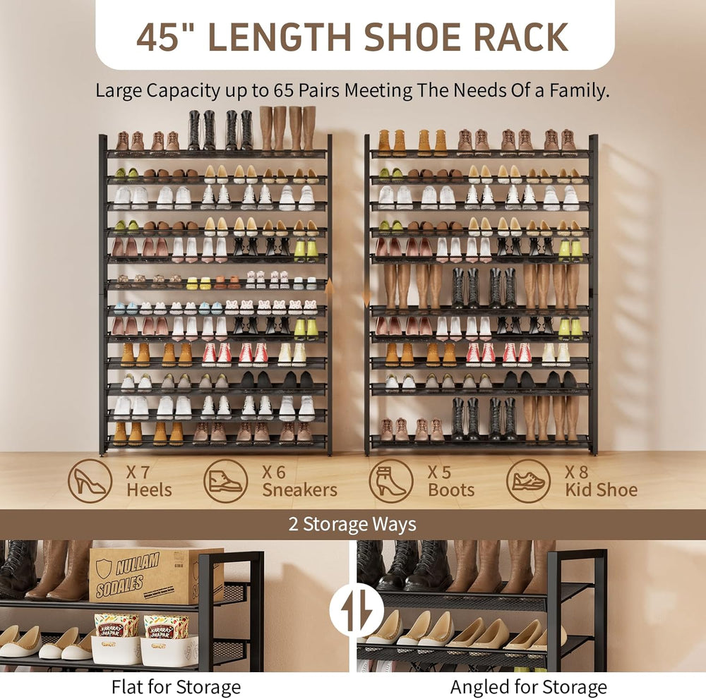 Metal Shoe Rack,Large 12 Tier Shoe Organizer, Heavy Duty Metal 6-Tier Stackab...