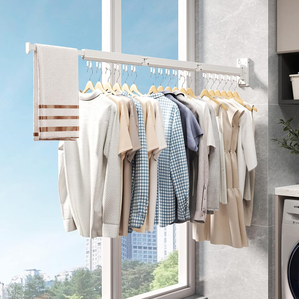 Wall Mounted Foldable Clothes Drying Rack, Heavy Duty 3-Fold Laundry Airer wi...