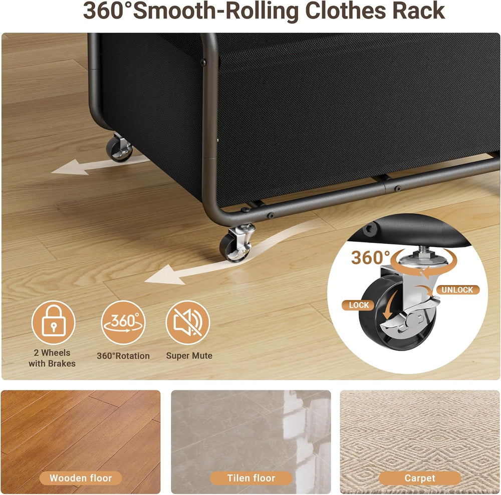 Dunatou Small Clothes Rack with Wheels & Bottom Basket – Heavy Duty Rolli...