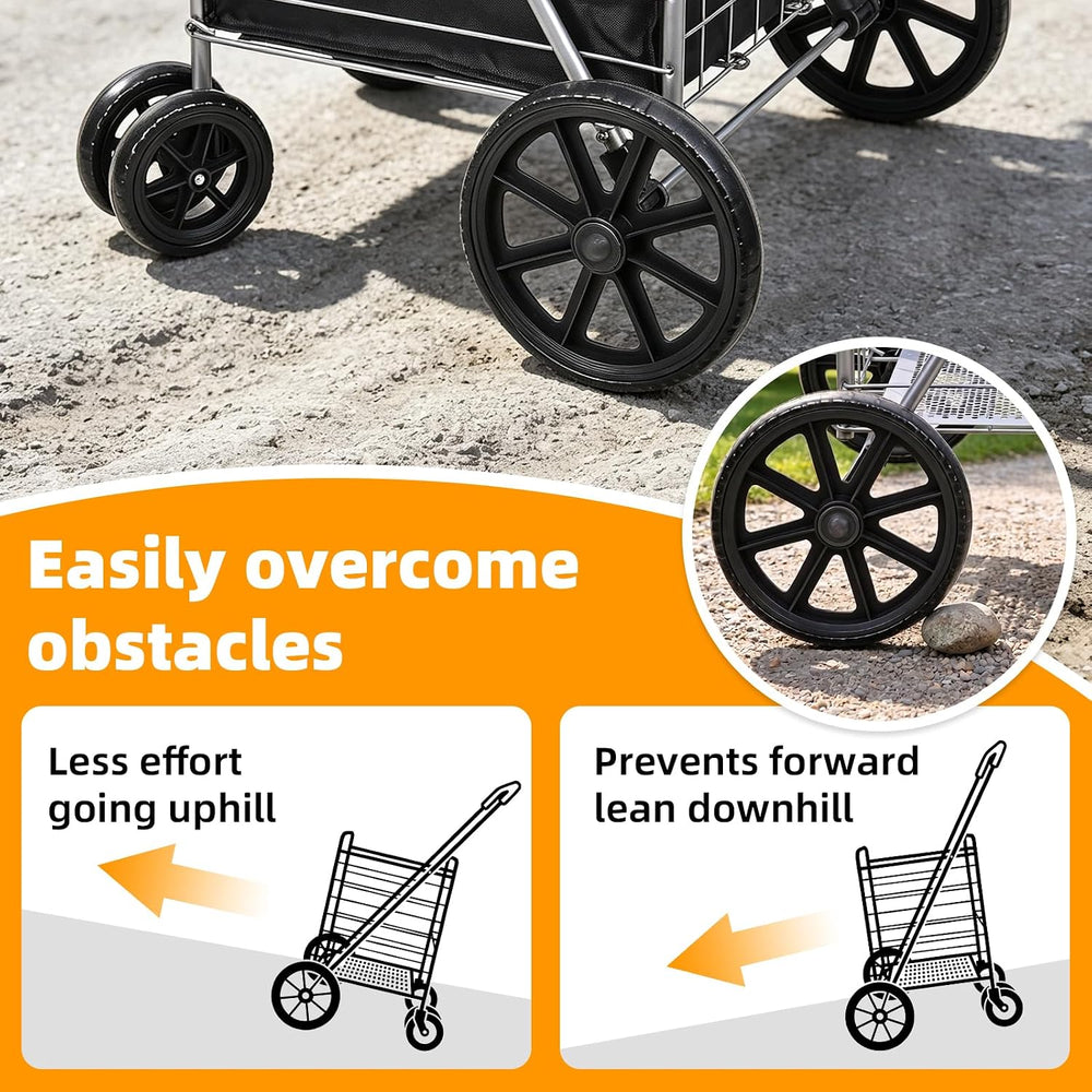 Folding Shopping Cart with Large Front Wheels, Grocery Cart with Waterproof L...