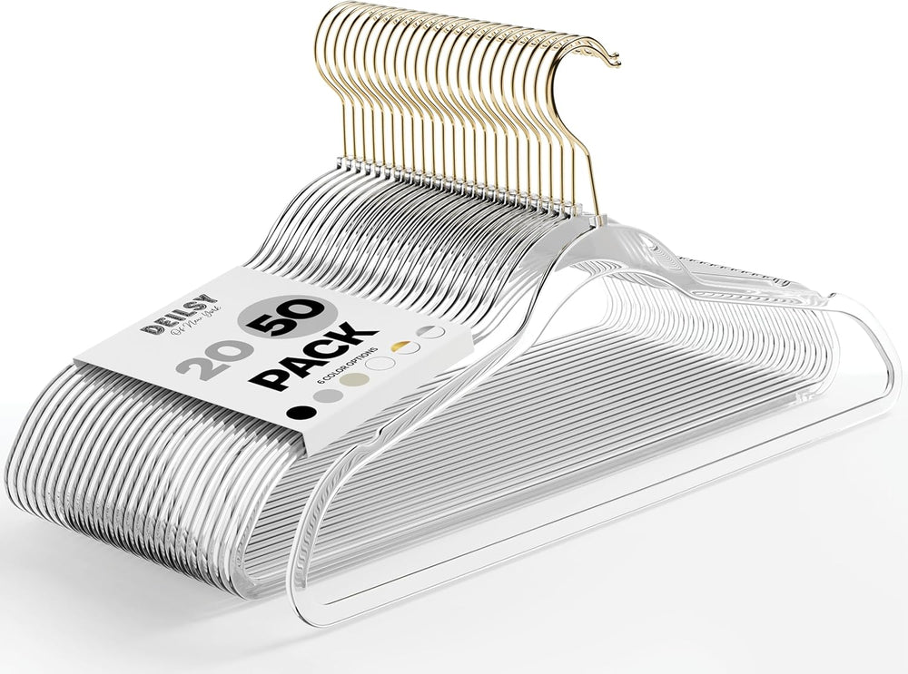 DEILSY™ Clear Thin Hangers with Gold Hook Non-Velvet Hangers 50 Pack