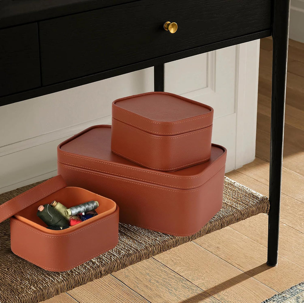 HofferRuffer Faux Leather Decorative Storage Boxes, Dust proof Storage Shelf ...