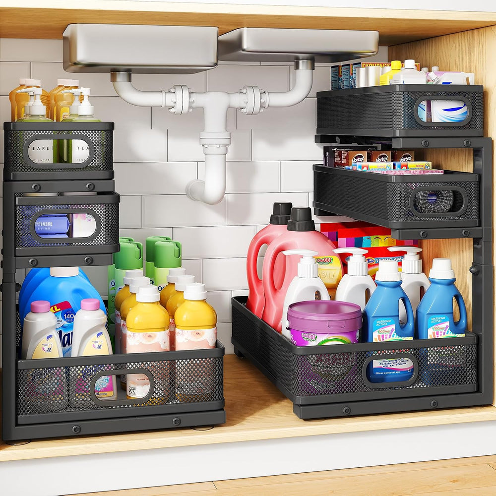Under Sink Organizer, 3-Tier Thickened Metal Pull out Cabinet Organizer Shelf...