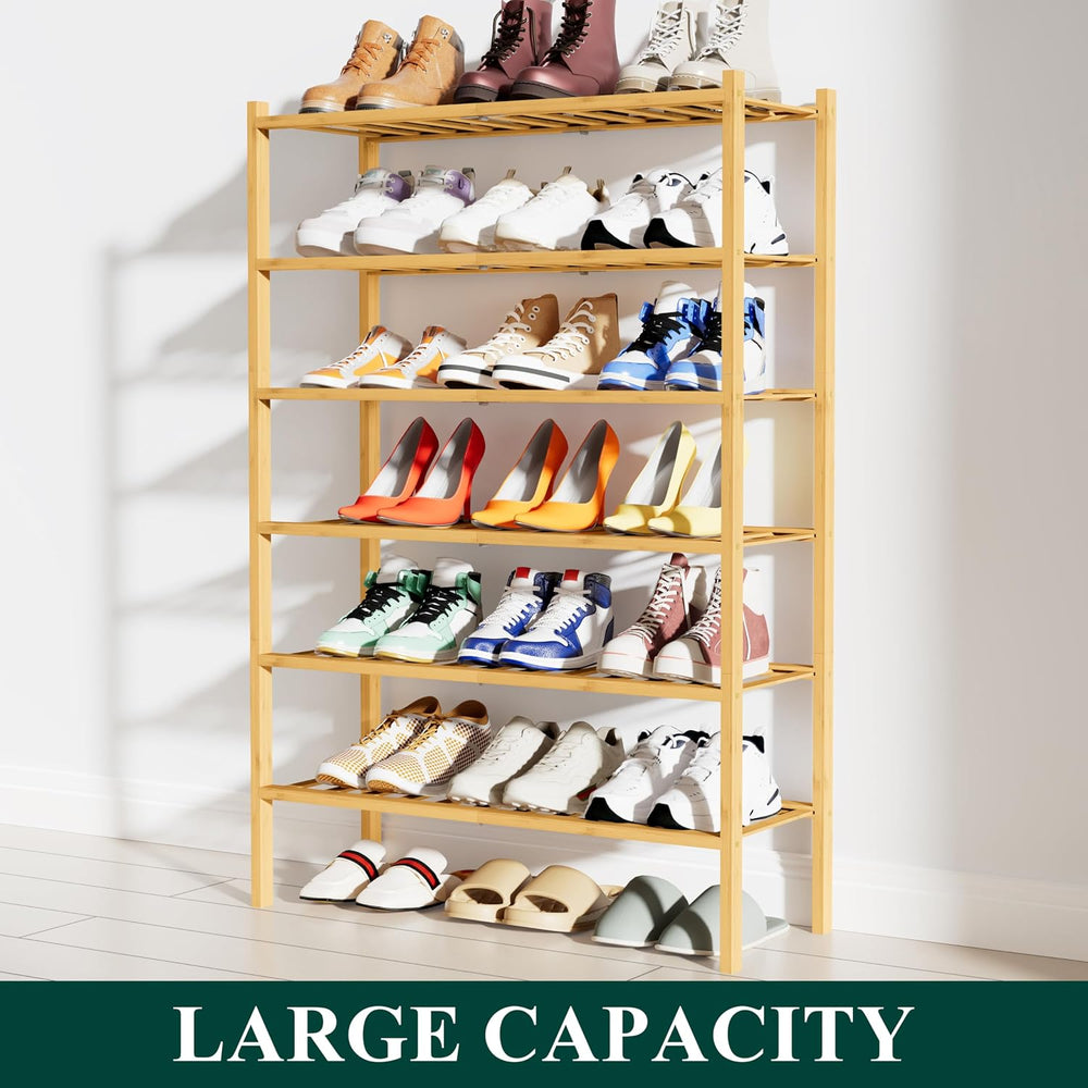 Smiry Bamboo Shoe Rack, 12 Vertical Slats, 6 Tier - 26.8" Wide, Natural
