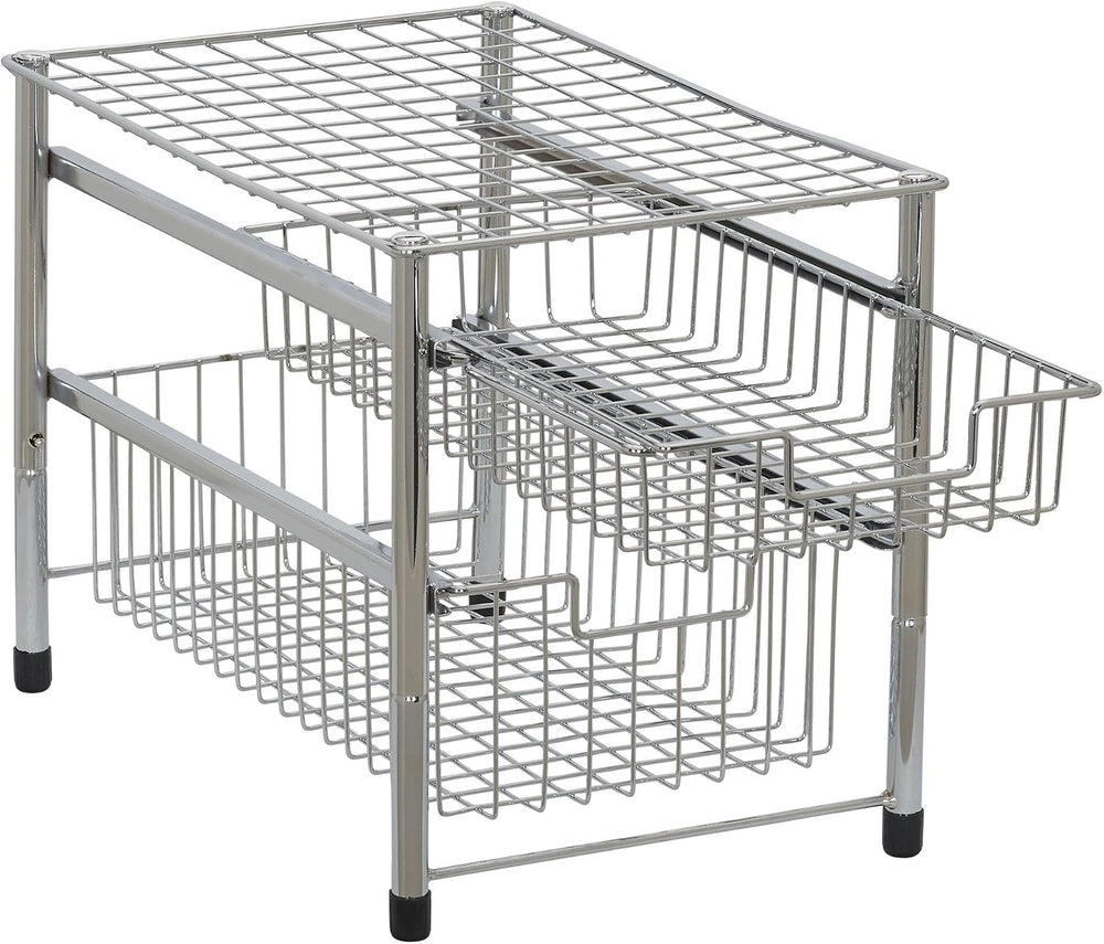 Household Essentials Free Standing Two Basket Sliding Cabinet Organizer with ...