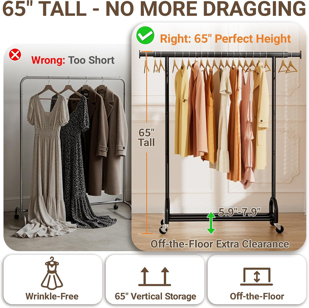 Heavy Duty Rolling Clothing Rack, 420 lbs Capacity Metal Clothes Rack with Wh...