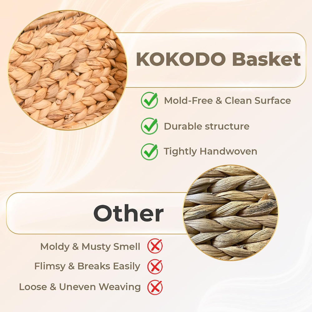 KOKODO 15”L x 11”W Large Rectangular Water Hyacinth Wicker Storage Basket wit...