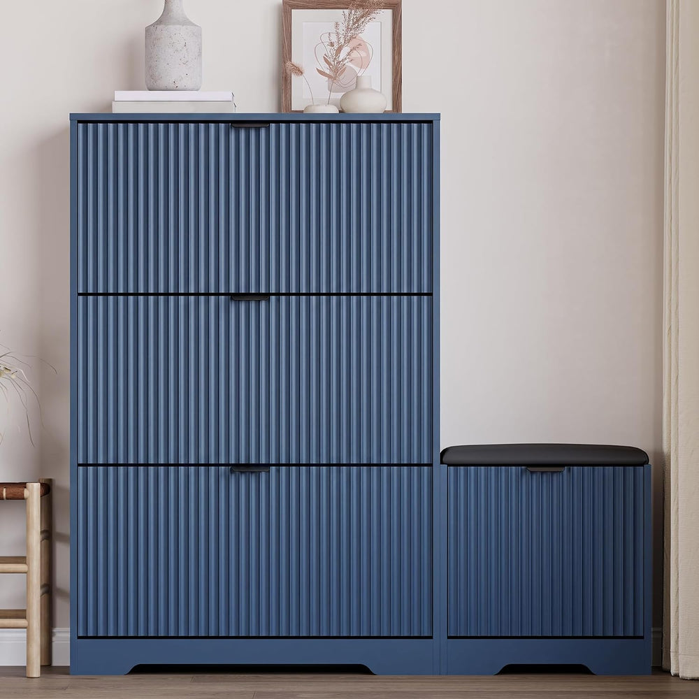 BORNOON Slim Shoe Cabinet with Bench for Entryway, Hidden Storage and Adjusta...