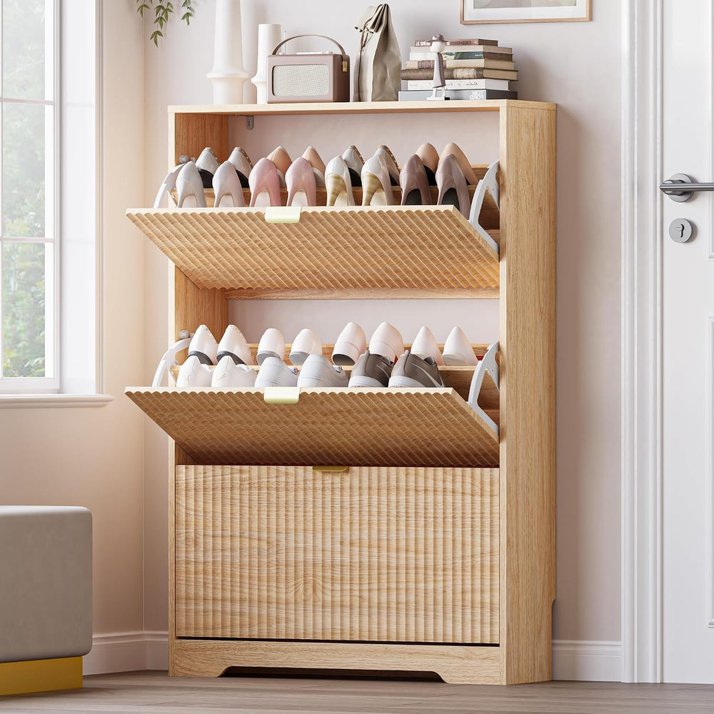 BORNOON Entryway Shoe Cabinet with 3 Flip Drawers, Narrow Shoe Organizer Cabi...