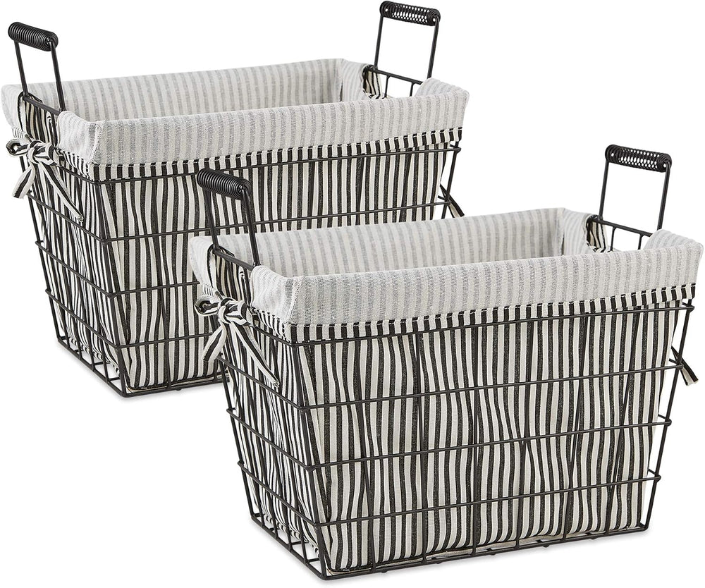 DII Metal Farmhouse Lined Basket, Contemporary Storage Container, Ticking Str...
