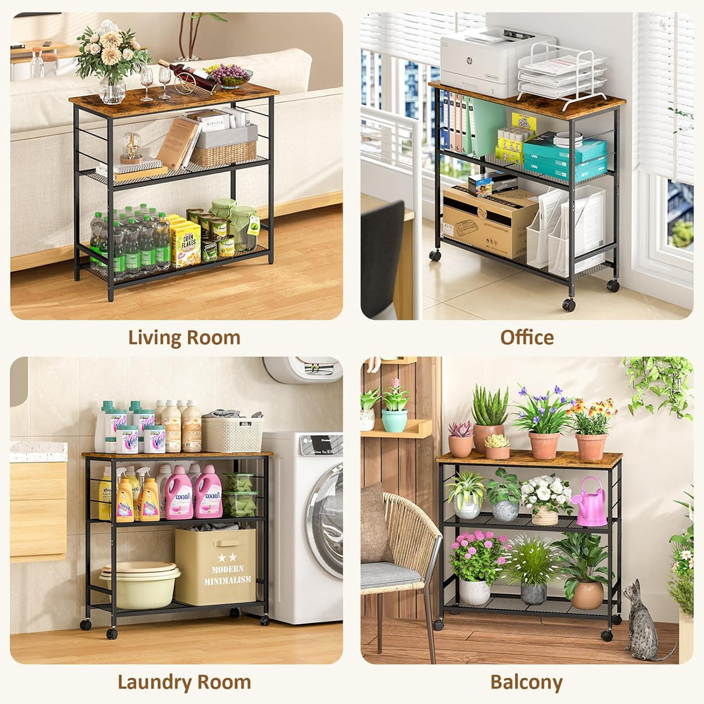 3 Tier Rolling Kitchen Microwave Cart, 33 Inch Microwave Table Stand with Adj...