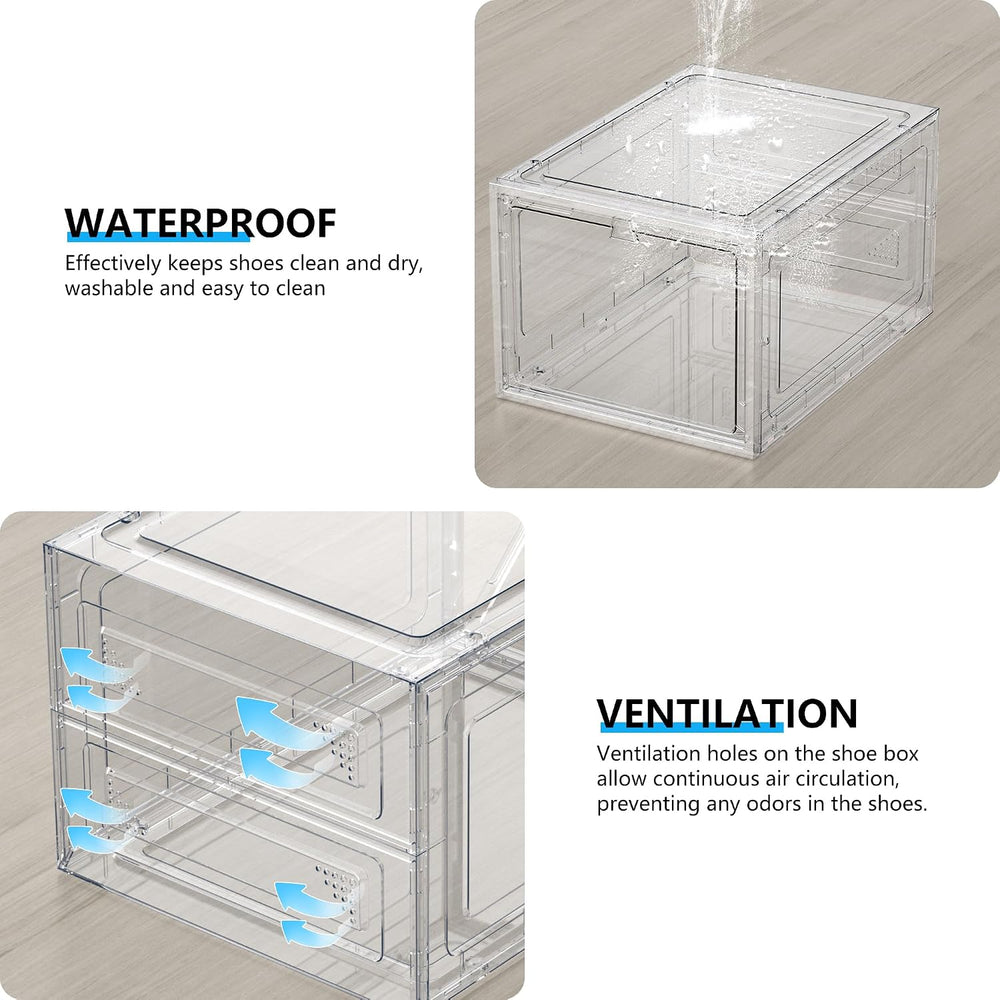 12 Pack Hard Plastic Stackable Clear Shoe Storage Boxes, White