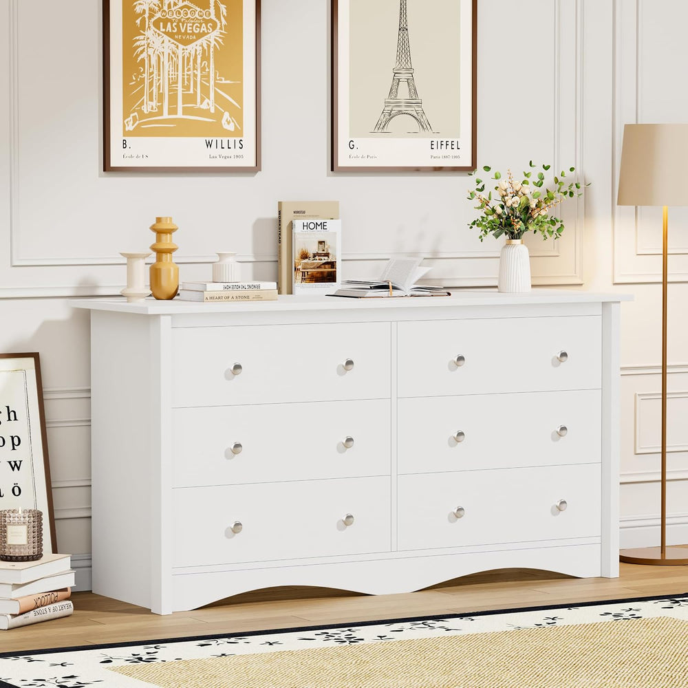 Flamaker Dresser for Bedroom, 6 Drawer Wood Dresser, White