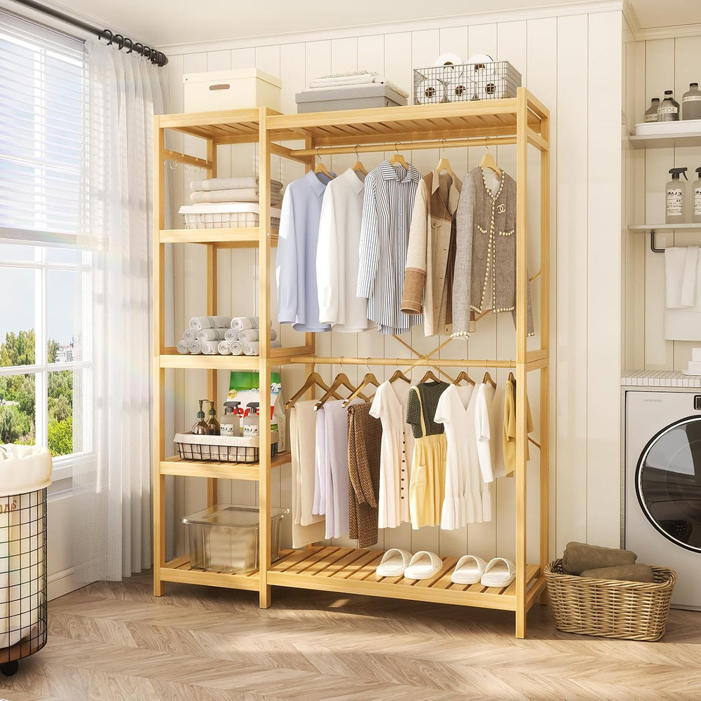 Homykic Bamboo Closet System, 41.4” Wide Clothing Rack, 78.8” Tall