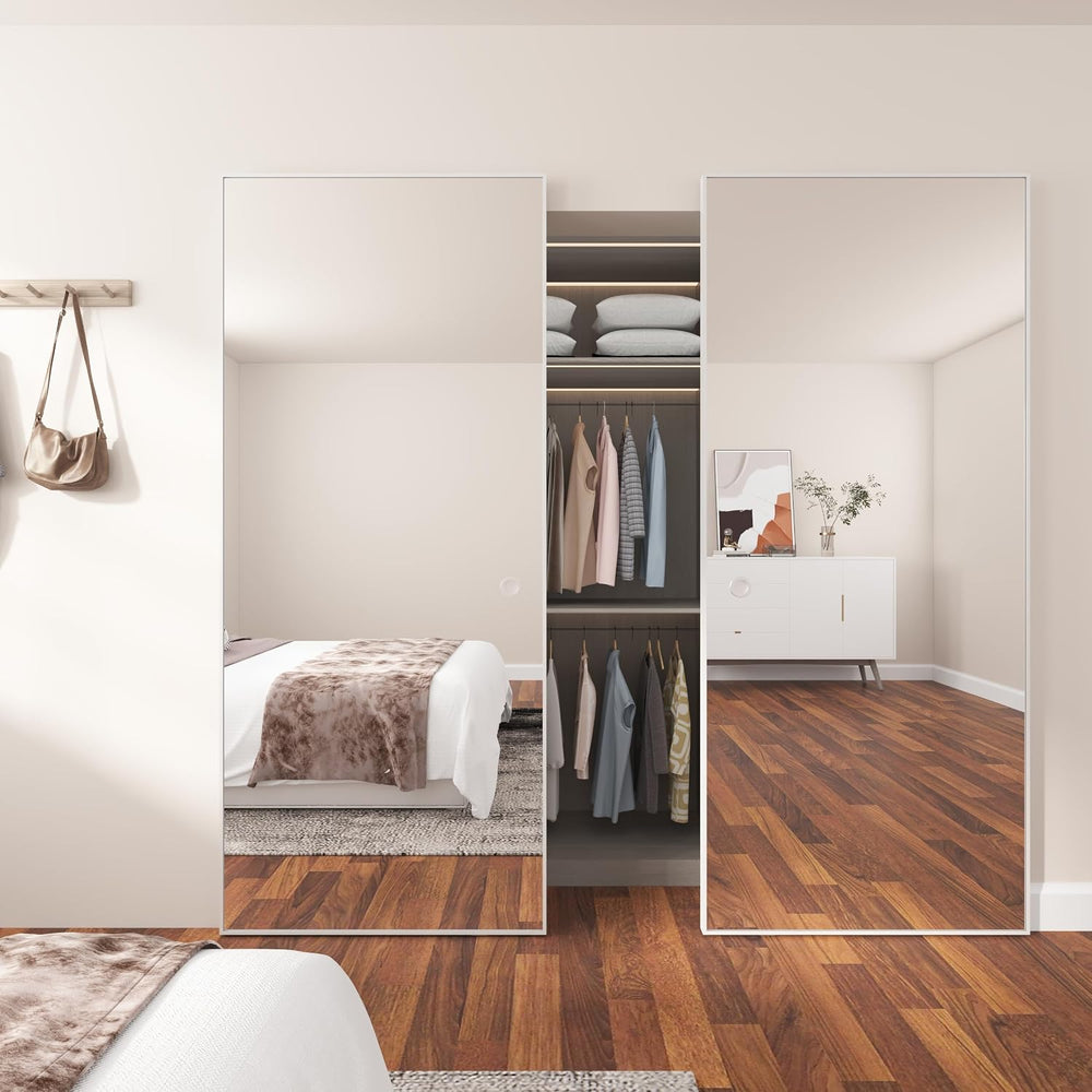 JUBEST 36in x 84in Mirrored Hidden Barn Door Concealed Door Soft Close
