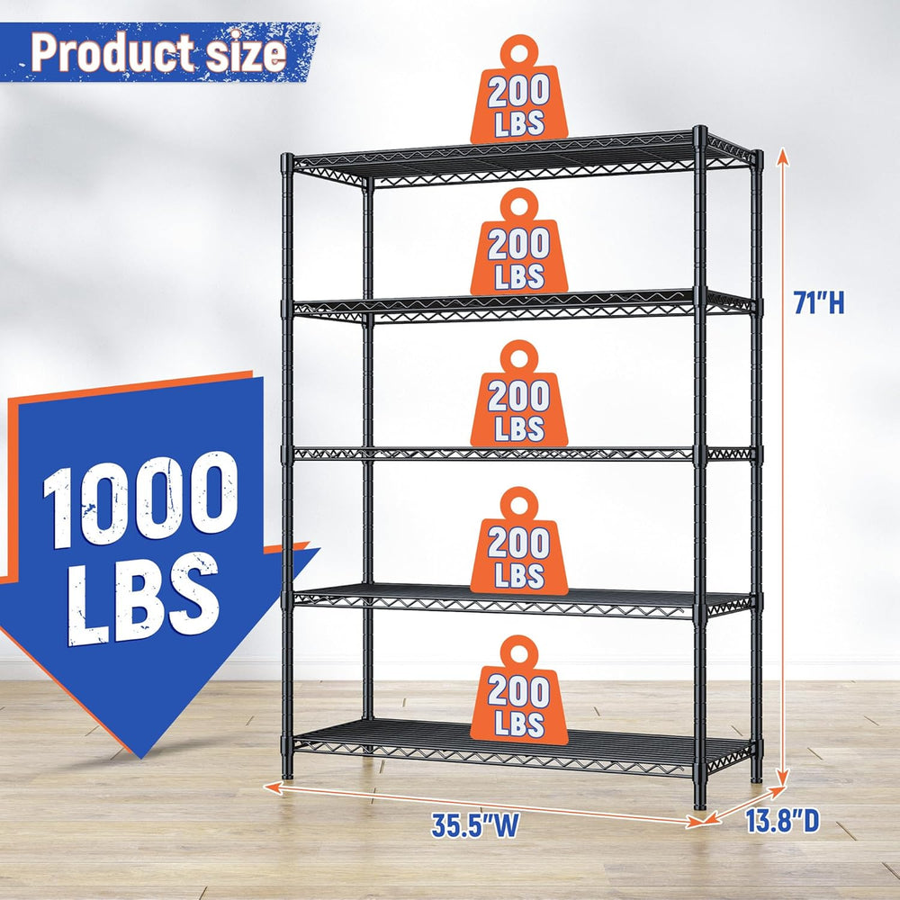 Romorgniz 5-Tier Adjustable Storage Shelves, 71" H Shelving Unit for Pantry