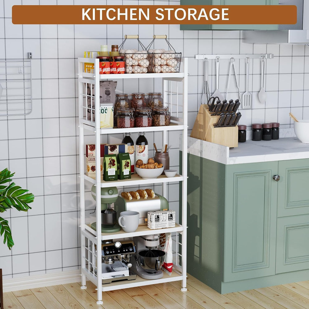 GIOTORENT 5-Tier Pantry Shelves with Wooden Boards, Heavy Duty Storage Shelve...