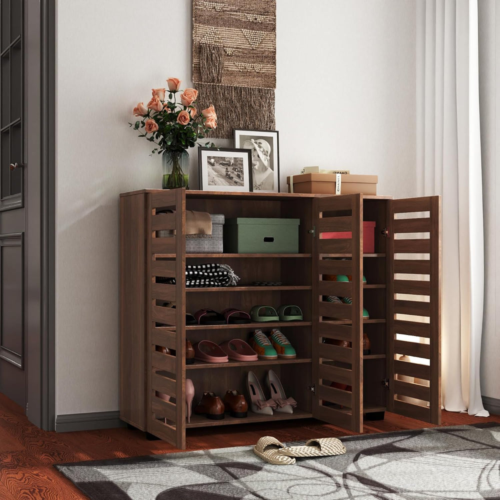 Shoe Cabinet, 5-Tier Shoe Storage Cabinet with Adjustable Shelves, Wooden Sho...