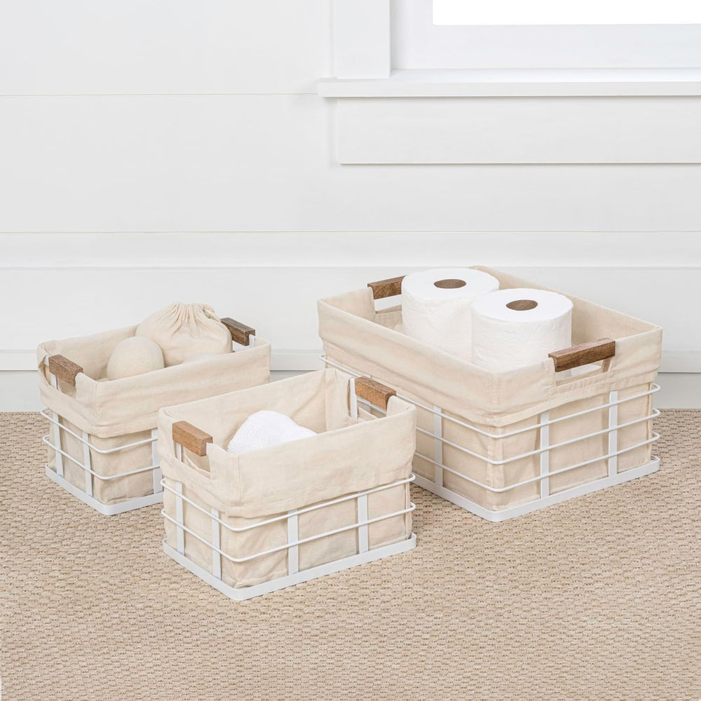 happimess Callan 3-Piece Industrial Wire Nesting Baskets 15", White