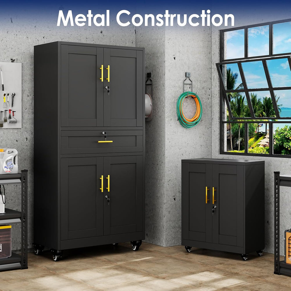 erosoei 75" H Metal Garage Storage Cabinet, Rolling Tool Cabinet with 2 ...
