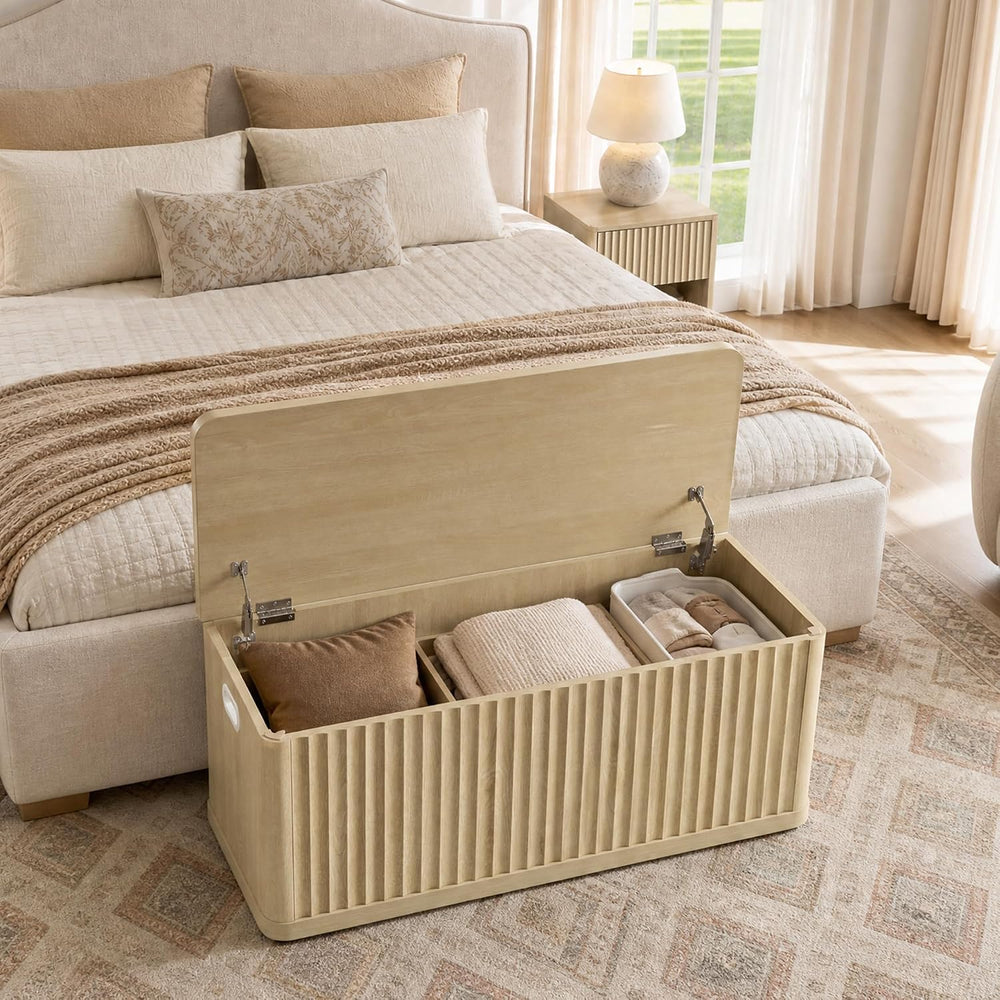 SICOTAS Storage Bench 80.4" Wide Shoe Bench with Lift Top Large Wooden S...