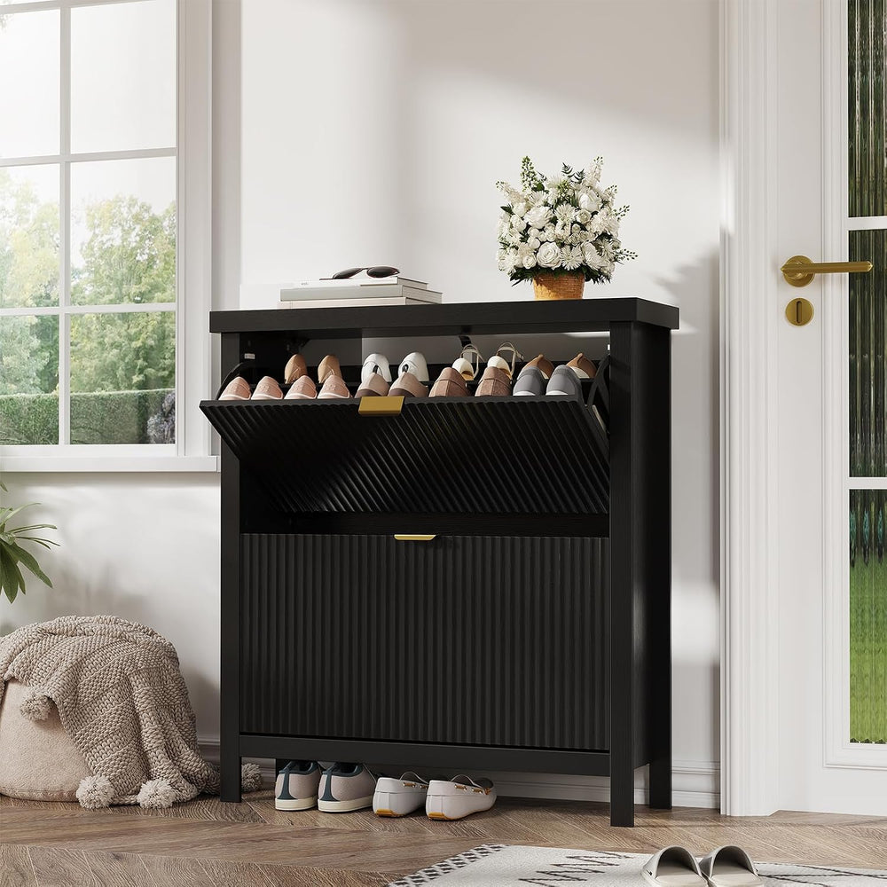 Garvee Fluted Shoe Cabinet Storage for Entryway with 2 Flip Drawers