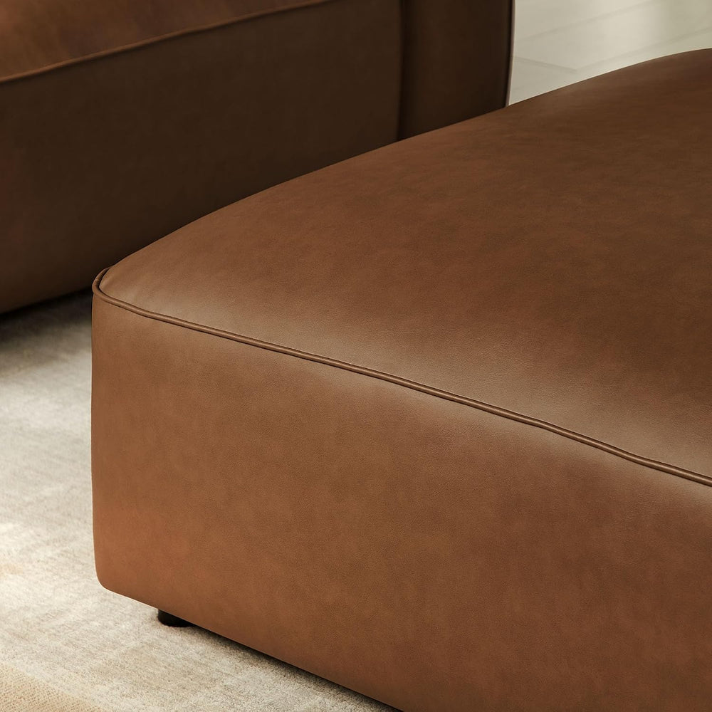Modway Auren Vegan Leather Ottoman in Coffee - Large Square Faux Leather Foot...
