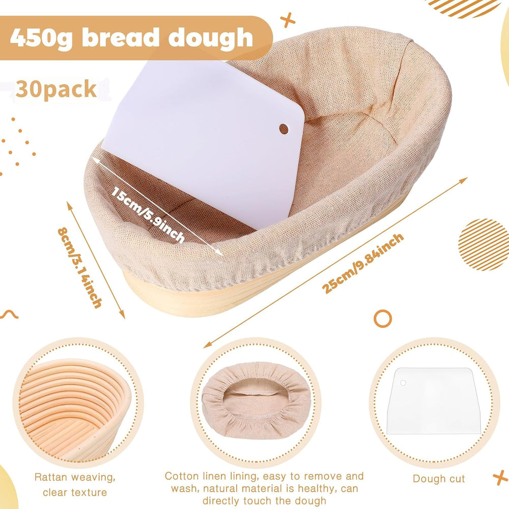 Gejoy 30 Set Bread Proofing Baskets 10 Inch Oval Shaped Banneton Dough Proofi...