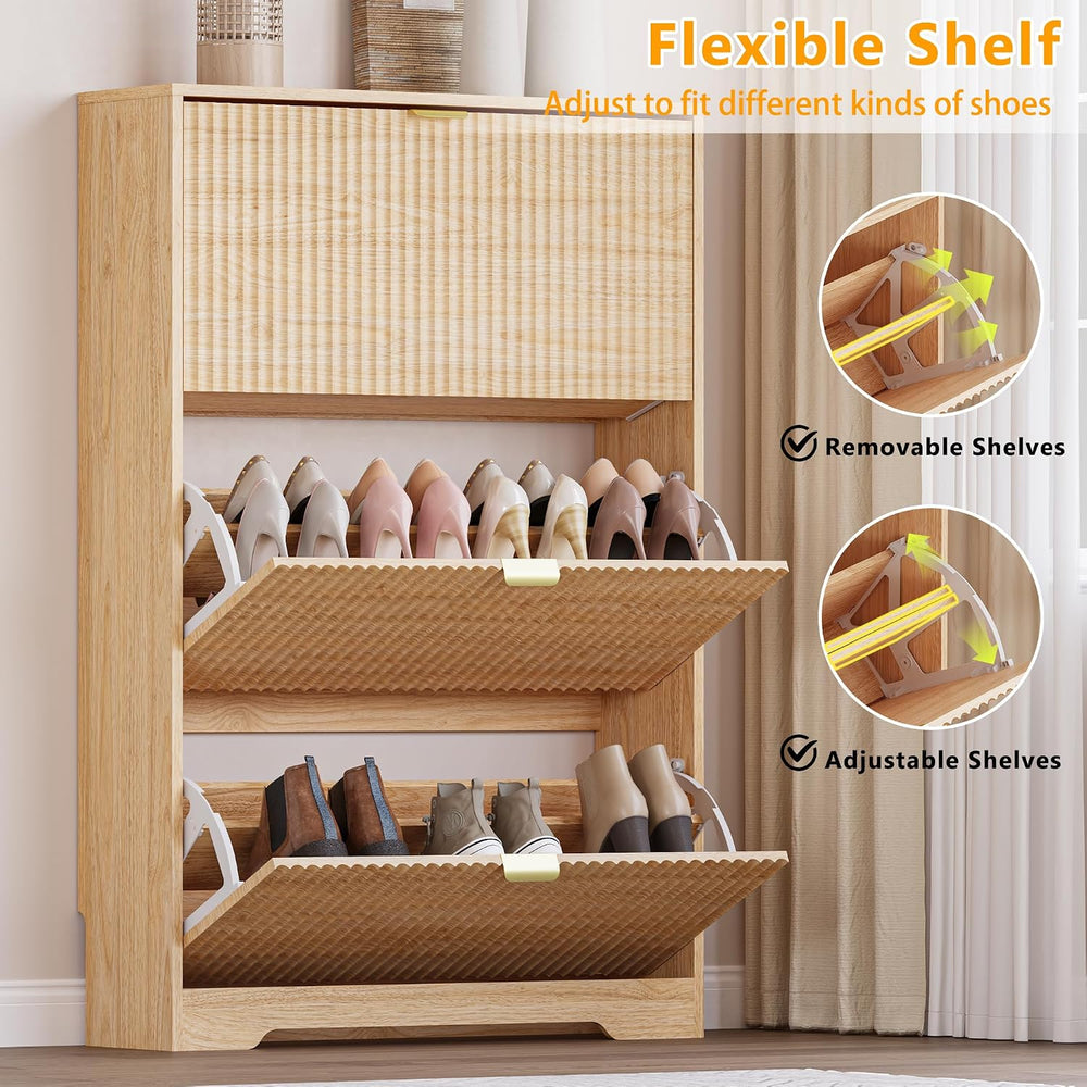 BORNOON Entryway Shoe Cabinet with 3 Flip Drawers, Narrow Shoe Organizer Cabi...