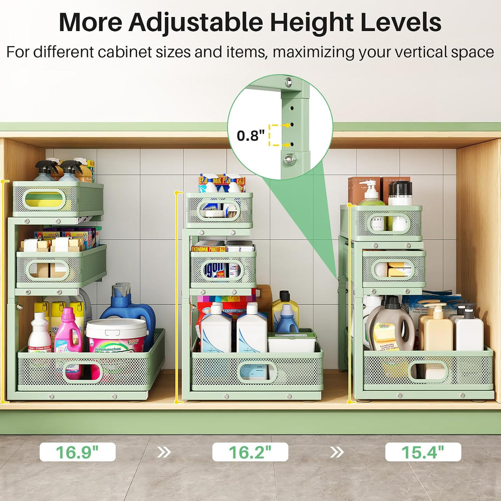 Kitstorack Under Sink Organizer, 1-Pack 3-Tier Height Adjustable Thickened Me...