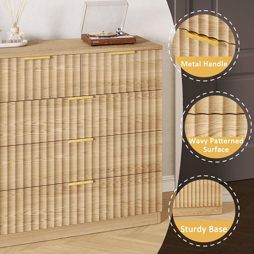 55.1" Wide Fluted 10 Drawer Dresser for Bedroom, Natural