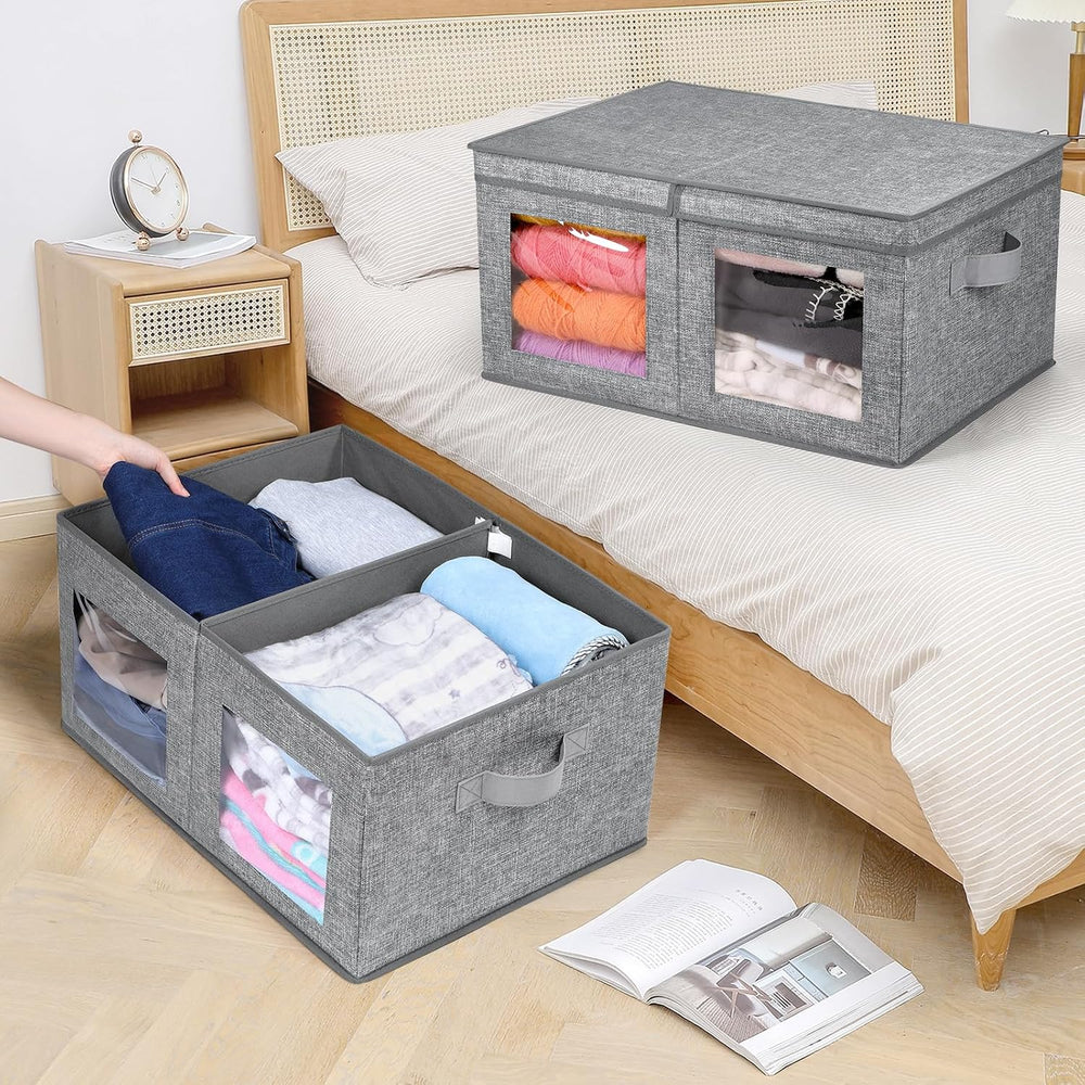 Univivi Large Fabric Storage Bins with Lids for Clothes 2 Pack, Grey