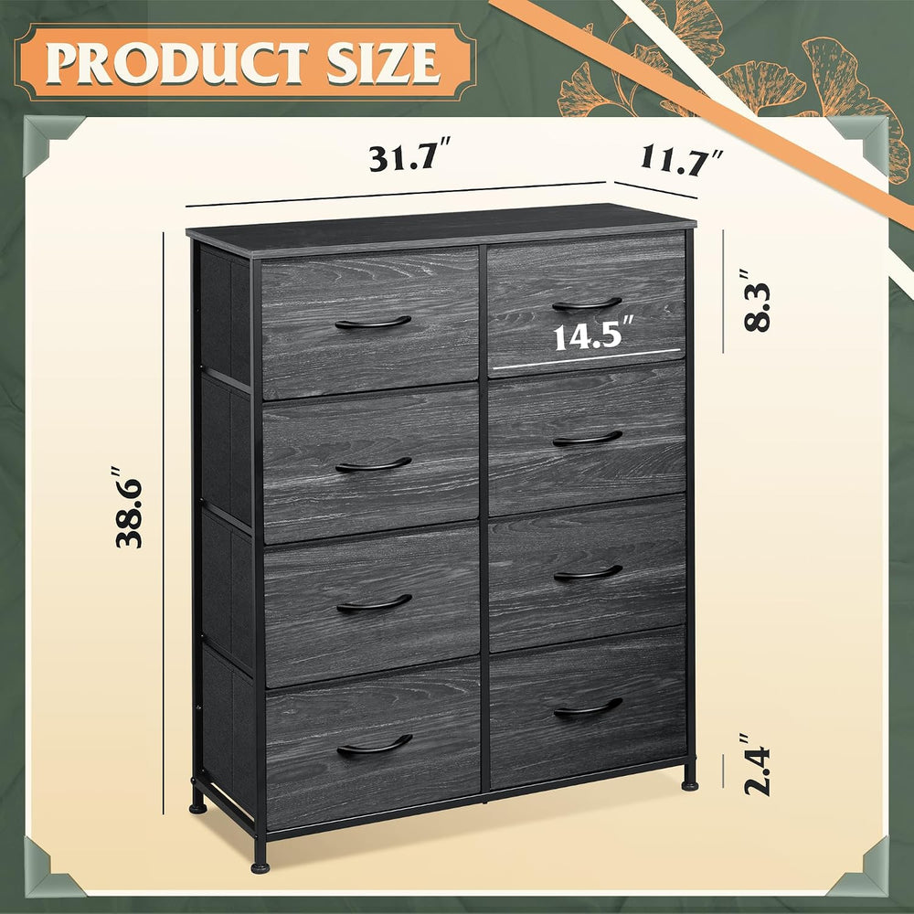 WLIVE 8 Drawer Fabric Dresser for Bedroom, Tall Storage Tower, Charcoal